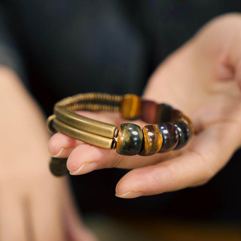 手作り虎目石の2連ブレスレット シルクのような光沢が魅力 ヴィンテージ風 男女兼用 手作り ハンドメイド アクセサリー プレゼント おしゃれ 誕生日 ギフト 数量限定