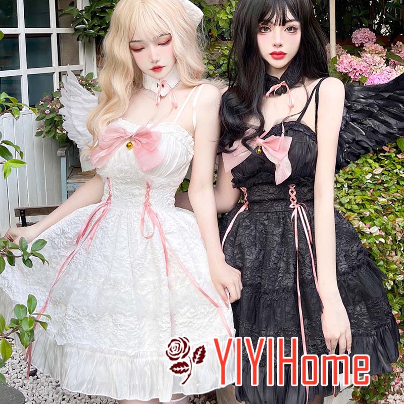 ゴシック&ロリータ 黒白 JSK ワンピース ペアコーデ 天使 悪魔  甘ロリ 洋服 コスプレ ハロウィン