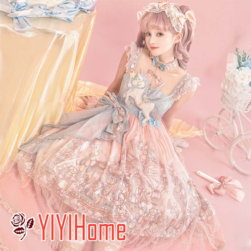 遊園地 ロリータ 可愛い Lolita 甘め ワンピース レディース 日常 おしゃれ ふんわり ガーリースタイル お出かけ 撮影 イベント デート コスプレ 仮装 フェミニン華やかコーデ 清楚系 甘かわロリータドレス 体型カバー｜YIYIHome