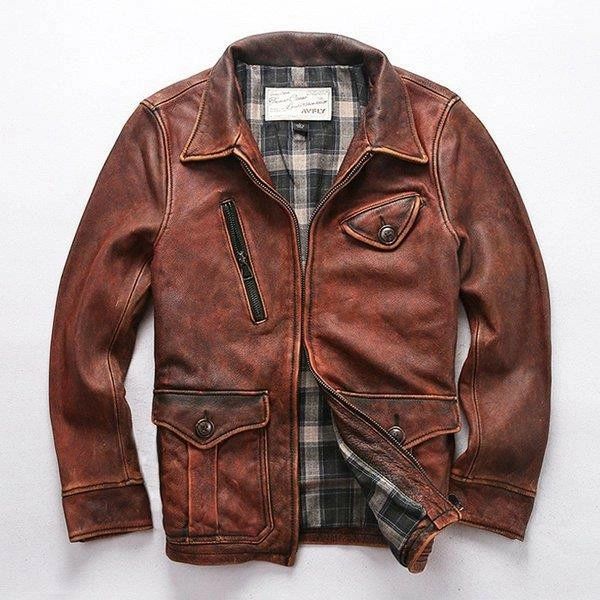 本革ジャケット ライダースジャケット レザージャケット 革ジャン 牛革 復古 ヴィンテージ ユーズド加工 折り襟 メンズ 父の日 送料無料