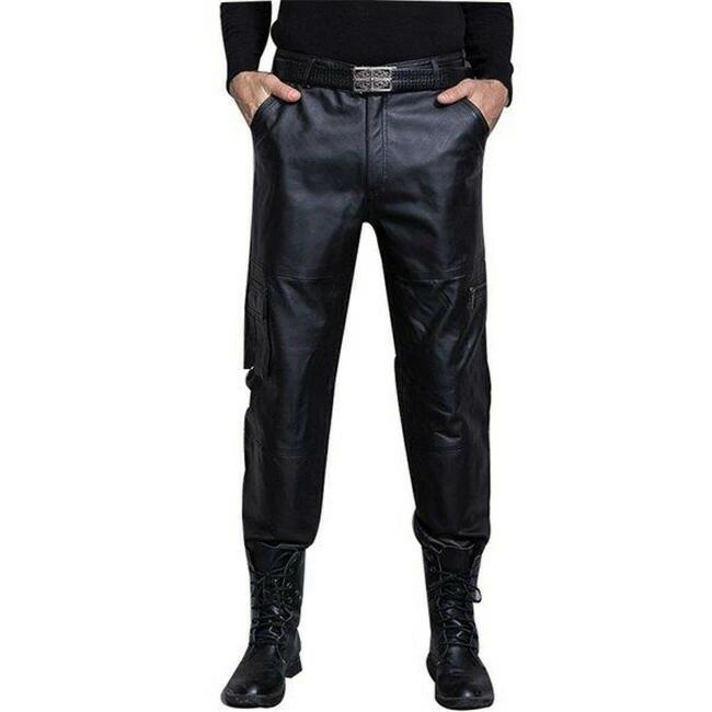 新品　豚革レザーパンツ　メンズパンツ　革パンツ　バイクパンツ　本革　無地　カッコイイ　大きサイズ　スキニーパンツ　ロングパンツ