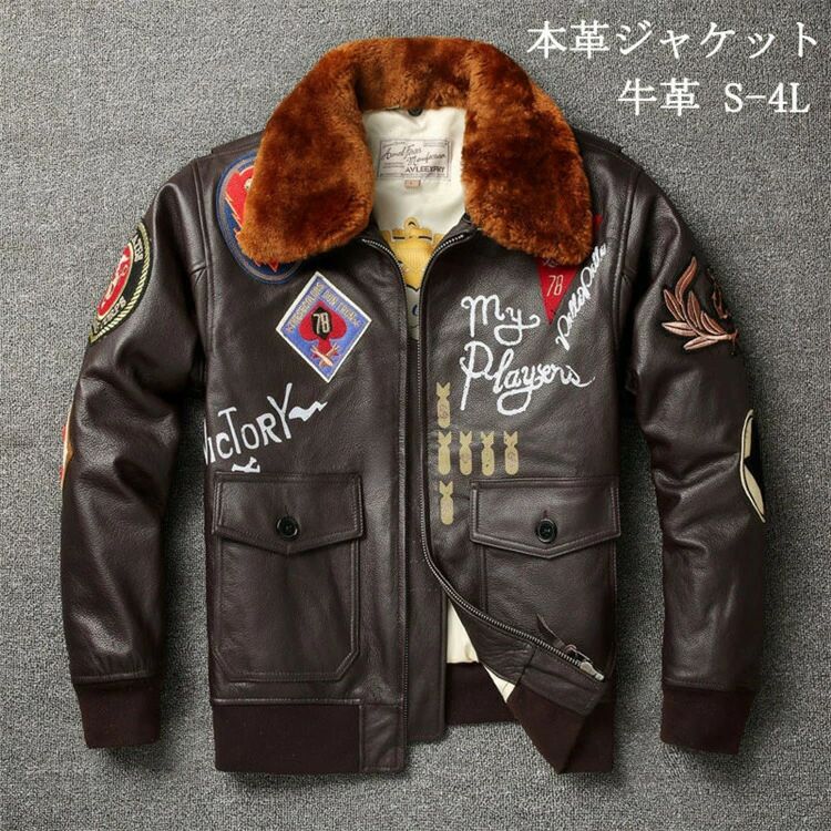 本革ジャケット フライトジャケット レザージャケット 牛革 革ジャン ウールファー 牛革 本革 革ジャケット アメリカ空軍 メンズ 父の日