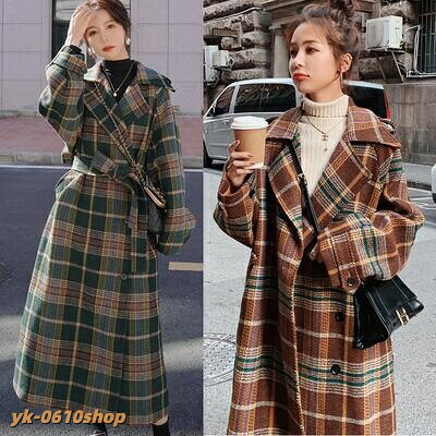 チェスターコート アウター レディース ロングコート ジャケット きれいめ カジュアル 長袖 ロング丈 コート お洒落 チェック柄 可愛い レトロ グリーン ブラウン 韓国 クラシカル|YKショップ