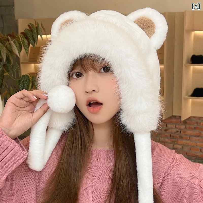 レディース ファッション 春秋冬 レディース 韓国 かわいい おしゃれ クマ耳 耳付き 帽子 女性 耳 ポンポン 防寒具 防寒対策|YKC8