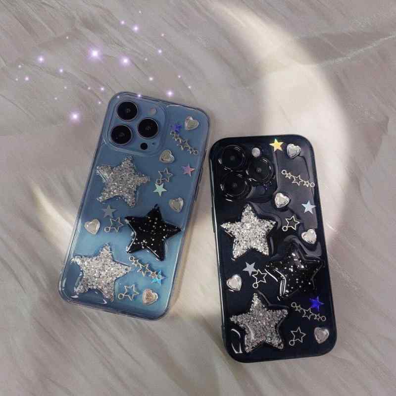 iPhone入れもの キラキラ 韓国 ぷっくり 星 冷やりとした 立体 はやりっ子 iPhone Apple 持ちはこび 入れもの 11 12 13 14 15 pro max 読みやすい 澄み切った