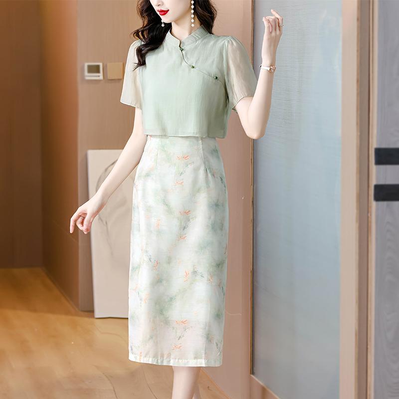 レディース ファッション 韓国 女性 春夏 秋 かわいい おしゃれ ドレス チャイナドレス 豪華 ワンピース ロングスカート タイト 半袖 花 花柄 フラワー 上品 大人 シンプル 大きいサイズ｜YKC8