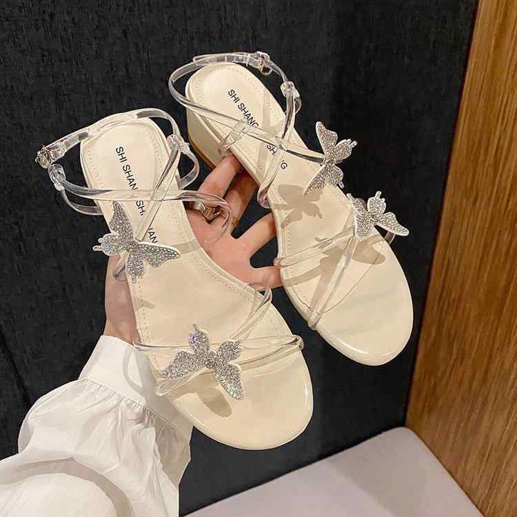 韓国 靴 シューズ 春夏 秋冬 レディース 愛くるしげ 今めかしい バックル 仙女 表現スタイル サンダル 夏 流行り物 生産ライン石ころ 蝶 澄み切った 太踵 ハイヒール