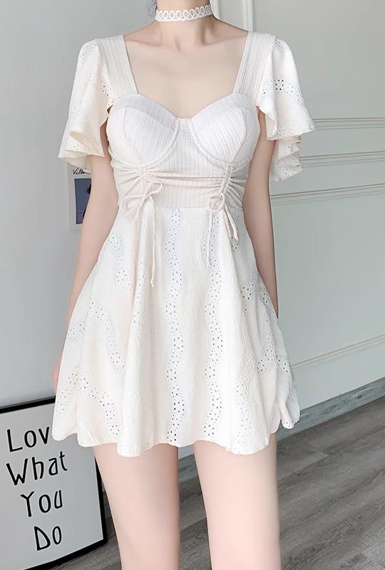 レディース ファッション 春夏 秋 冬 ヌーブラ 女性 かわいい おしゃれ 水着 韓国 海 プール ワンピース スカート 大人 温泉 シンプル 上品 半袖 レース フリル 背中開き セクシー 大きいサイズ|YKC8