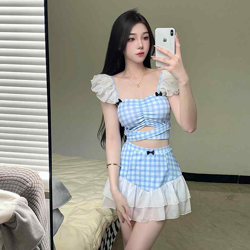 レディース ファッション 春 夏 秋冬 女性 かわいい おしゃれ 水着 韓国 海 プール ビーチ セクシー チェック ワンピース スカート 大人 温泉 ガーリー フリル リボン ギンガムチェック ｜YKC8