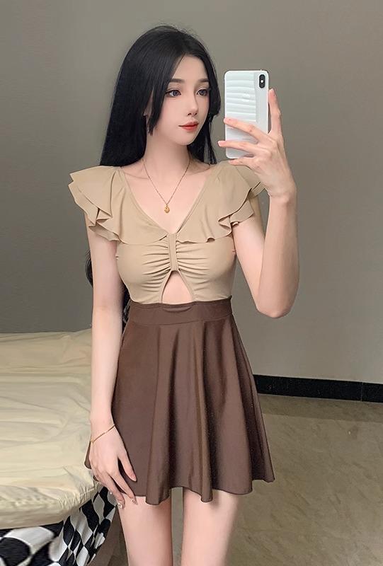 レディース ファッション 春 夏 秋 冬 女性 かわいい おしゃれ 水着 韓国 海 プール ビーチ ワンピース スカート レトロ 豪華 温泉 水着 半袖 シンプル 上品 大人 セクシー 背中開き フリル