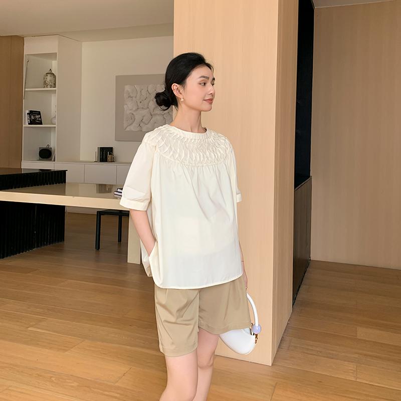 レディース ファッション 夏 かわいい おしゃれ マタニティ 妊娠中 ベビー 赤ちゃん シャツ トップス カジュアル シンプル パンツ 半袖 ショート｜YKC8