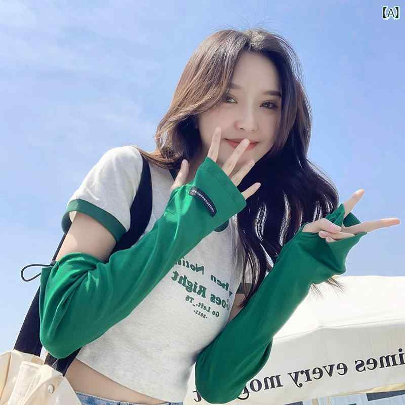 レディース ファッション 腕 アーム 春夏 秋 かわいい おしゃれ 韓国 日焼け防止 日焼け対策 紫外線対策 女性 アウトドア 通気性 運転 車 カジュアル アームカバー シンプル 無地 調整可能｜YKC8