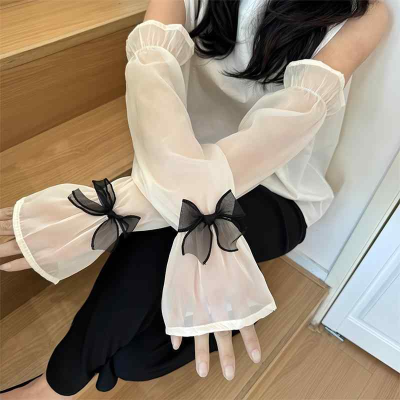 レディース ファッション 腕 アーム 春夏 秋 かわいい おしゃれ 韓国 日焼け防止 日焼け対策 紫外線対策 女性 アウトドア 通気性 運転 車 アームカバー ゆったり 通気性 リボン シンプル フリル