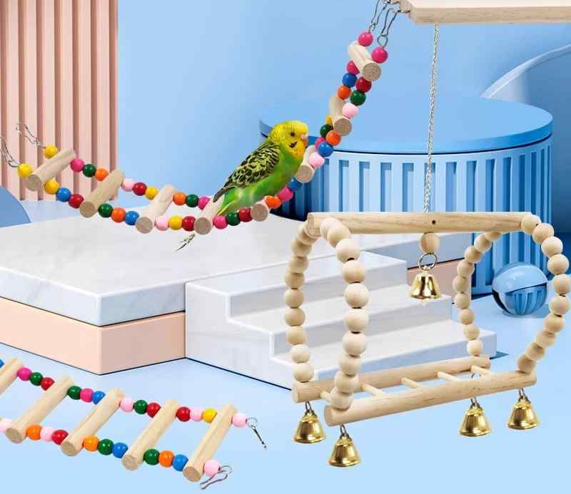 ペット用品 おすすめ 小動物 おしゃれ かわいい 鳥 インコ オウム 文鳥 ヨウム おもちゃ 鈴 鐘 ベル カラフル ビーズ 木製 止まり木 シンプル ハシゴ クライミング 運動 ブランコ
