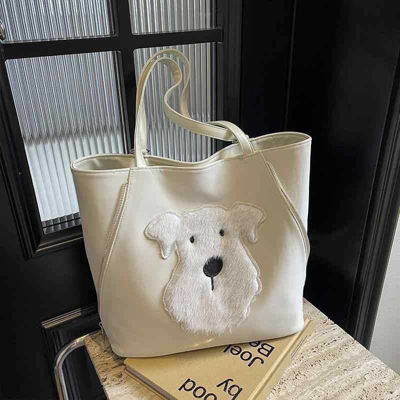レディース ファッション 春夏 秋冬 女性 かわいい おしゃれ 韓国 鞄 バッグ 上品 大人 大容量 光沢 トート シンプル リュックサック 犬 イラスト
