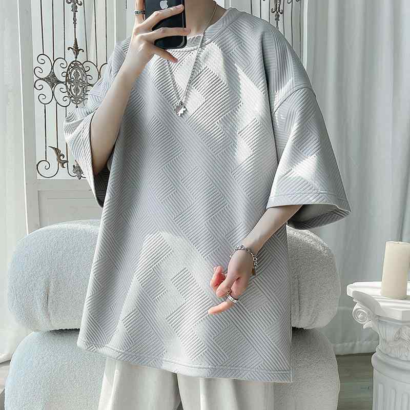 メンズ ファッション 春夏 秋冬 かっこいい オシャレ モテ 男性用 紳士服 服 韓国 シンプル 夏 ヘビーウェイト T シャツ高 重量 カジュアル 半袖 T シャツ エンボス トップ