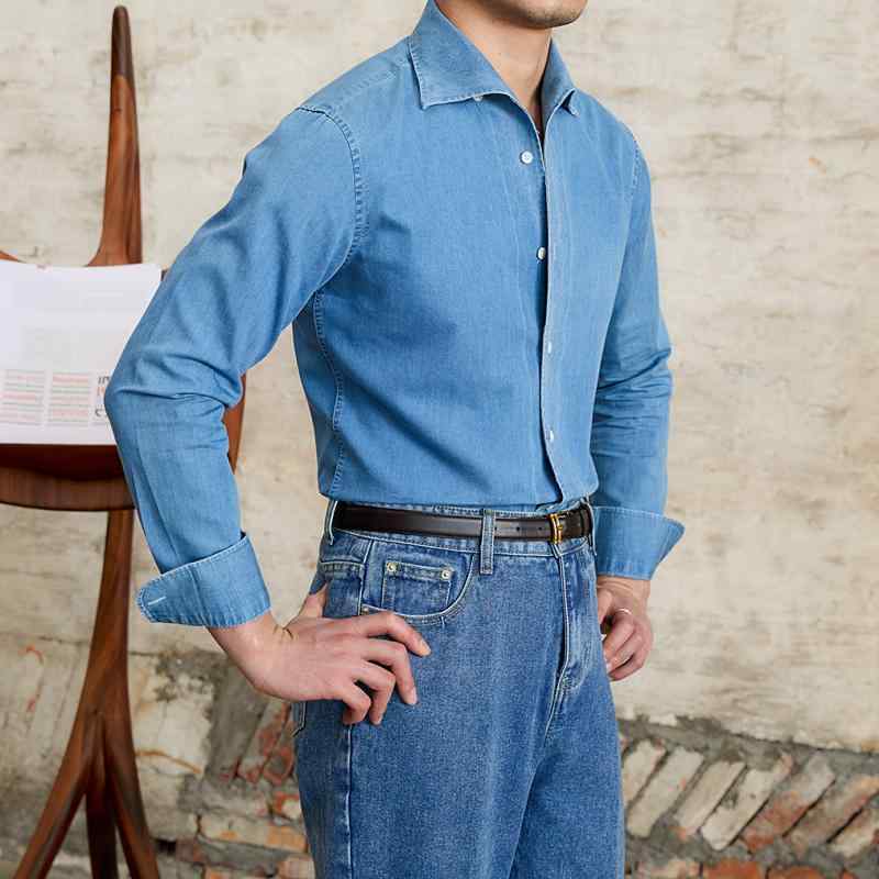 メンズ ファッション 春夏 秋冬 かっこいい オシャレ モテ 男性用 紳士服 服 韓国 通勤 快適 カジュアル 紳士 デニム ワン カラー 長袖 シャツ 英国 ファッション スリム シャツ メンズ|YKC8