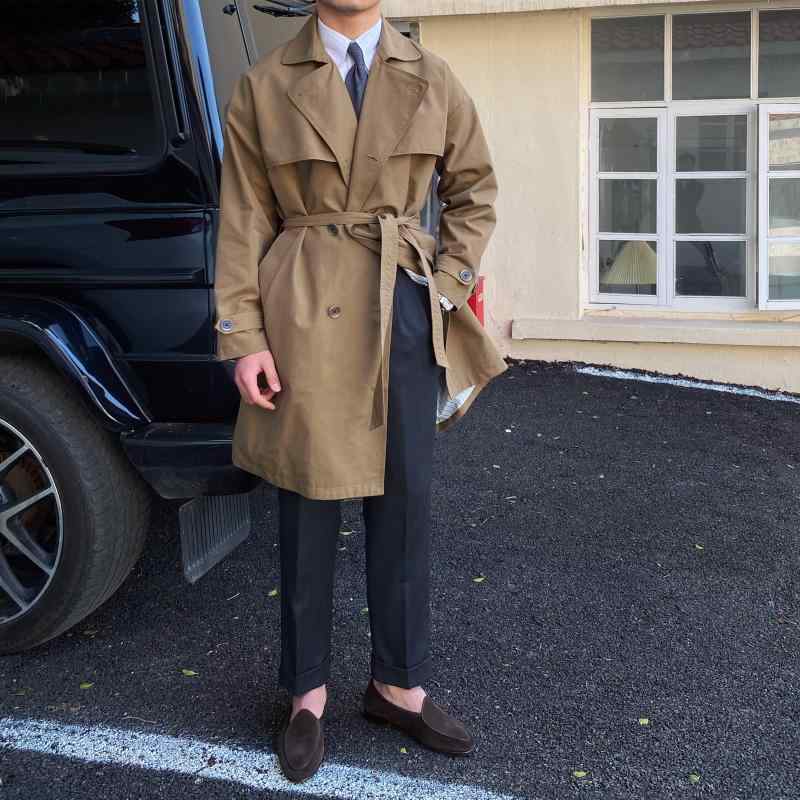 メンズ ファッション 春夏 秋冬 かっこいい オシャレ モテ 男性用 紳士服 服 韓国 カジュアル 通勤 ミドル丈 ウインドブレーカー 韓国 ダブルブレスト エレガント ロング コート メンズ｜YKC8
