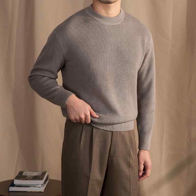 メンズ ファッション 春夏 秋冬 かっこいい オシャレ モテ 男性用 紳士服 服 韓国 カジュアル やや 幅広 太 針 ラウンドネック セーター 30 ウール プルオーバー 長袖 暖かい セーター 男性用