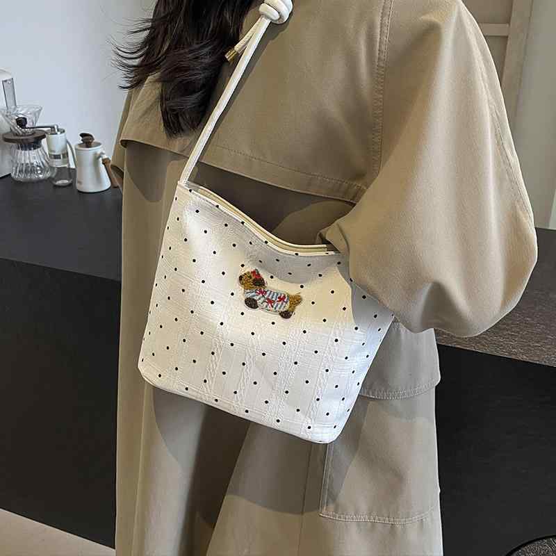 レディース ファッション 春夏 秋　冬 女性 かわいい おしゃれ 韓国 鞄 バッグ 上品 大人 シンプル ドット 水玉 犬 イラスト リボン ショルダー レース