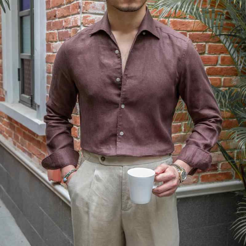 メンズ ファッション 春夏 秋冬 かっこいい オシャレ モテ 男性用 紳士服 服 韓国 通勤 英国 レトロ カジュアル リネン 長袖 シャツ 紳士 通気性 ワン カラー シャツ メンズ|YKC8