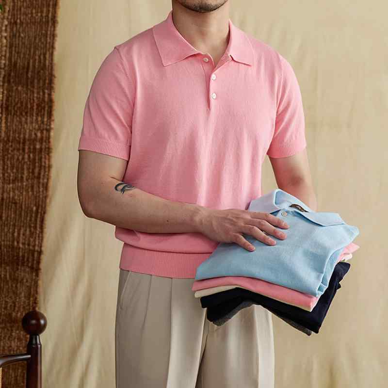 メンズ ファッション 春夏 秋冬 かっこいい オシャレ モテ 男性用 紳士服 服 韓国 イタリアン 綿麻 ニット ライト ポロシャツ メンズ 夏 ビジネス カジュアル 快適 半袖 T シャツ