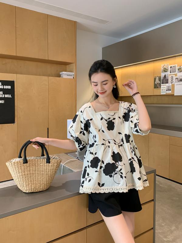 レディース ファッション 春夏 秋 かわいい おしゃれ マタニティ 妊娠中 ベビー 赤ちゃん ゆったり トップス パンツ ショート ロング シンプル 半袖 シャツ ボトムス レース 花柄 フラワー ブラウス