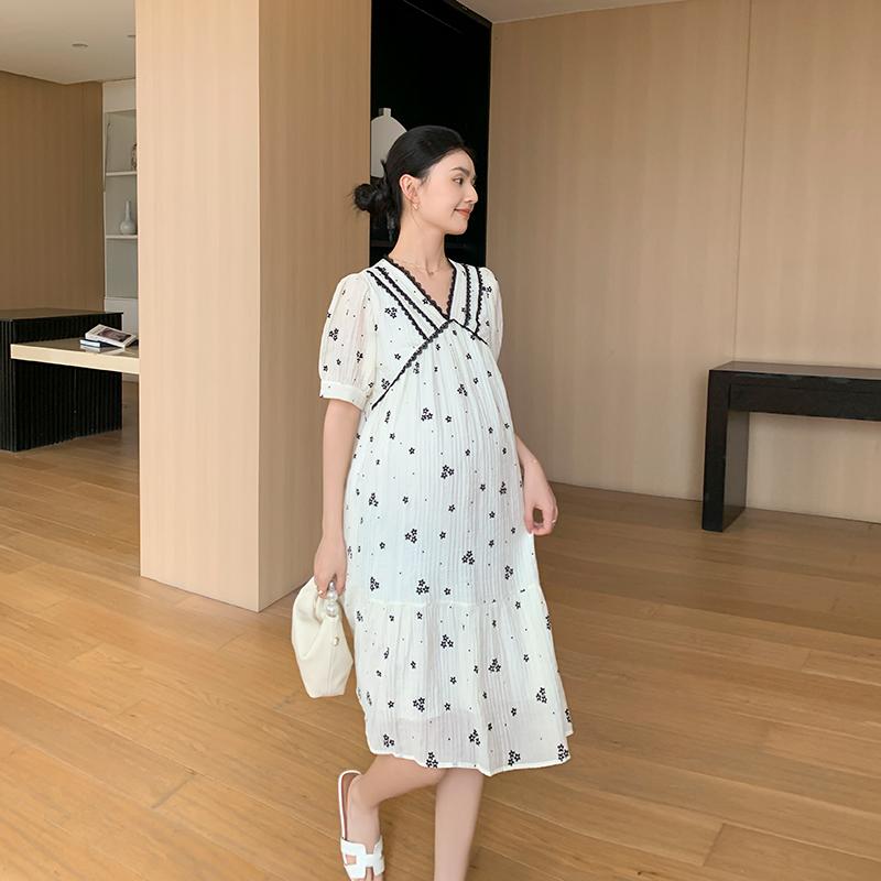 レディース ファッション 春夏 秋 かわいい おしゃれ マタニティ 妊娠中 ベビー 赤ちゃん ドレス ワンピース シンプル 半袖 ゆったり スカート 膝丈 薄手 花柄 フラワー