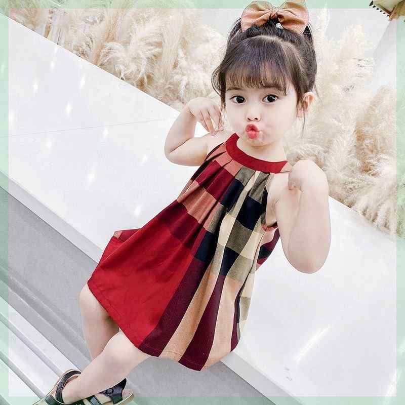 キッズ ファッション 女の子 かわいい おしゃれ 韓国 子供服 プリンセス ドレス 夏 チェック ワンピース スカート ボタン ノースリーブ