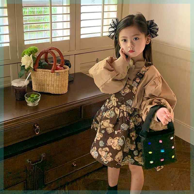 キッズ ファッション 女の子 かわいい おしゃれ 韓国 子供服 プリンセス ドレス ワンピース オーバーオール クマ テディベア 長袖 シャツ トップス ボトムス 春秋｜YKC8