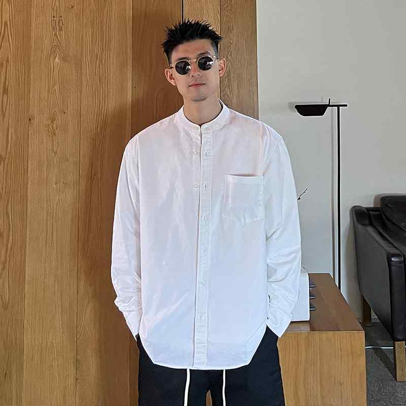 メンズ ファッション 春　夏　秋　冬　 かっこいい オシャレ モテ 男性用 紳士服 服 韓国 シンプル　大人 ギャング 長袖 シャツ メンズ 春　秋 シンプル カジュアル 快適 白 ラウンドネック シャツ ゆったり 韓国 ファッション｜YKC8