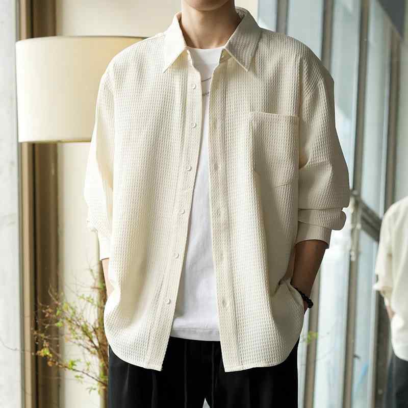 メンズ ファッション 春 夏 秋 冬 かっこいい オシャレ モテ 男性用 紳士服 服 韓国 シンプル 大人 ハイエンド シャツ メンズ 長袖 無地 ドレープ 春秋 シャツ ジャケット メンズ 薄手 スタイル