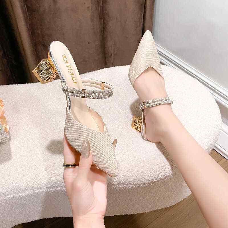韓国 靴 シューズ 春夏 秋 冬 レディース 愛くるしげ 今めかしい レディース サンダル 踵 生産ライン石ころ 仙女 同盟罷工さあ美 キラキラ ミュール