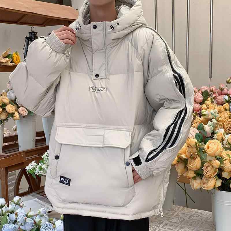 メンズ ファッション 春　夏　秋　冬　 かっこいい オシャレ モテ 男性用 紳士服 服 韓国 シンプル　大人 ダウン ジャケット メンズ 冬 スリー ストライプス プルオーバー 防 寒 ジャケット ゆったり フード付き ジッパー ダウン ジャケット