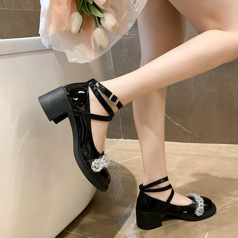 韓国 靴 シューズ 春夏 秋 冬 レディース 愛くるしげ 今めかしい レトロ メリージェーン 靴 お上さん用 生産ライン石ころ 踵 革 靴 和風 お上さん用 jk ユニフォーム ハイヒール