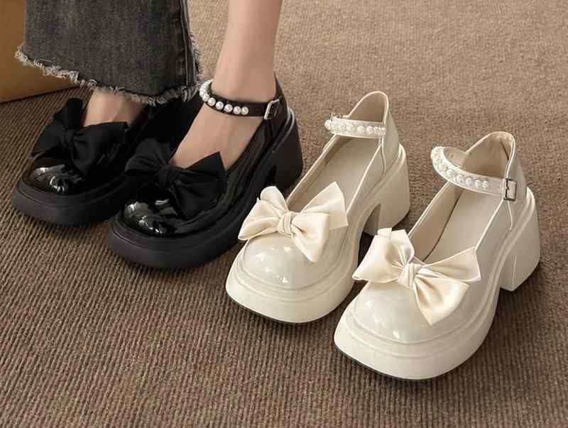 韓国 靴 シューズ 春夏 秋 冬 レディース 愛くるしげ 今めかしい お上さん 踵 シュロの葉 パール パンプス 厚底 ガーリー