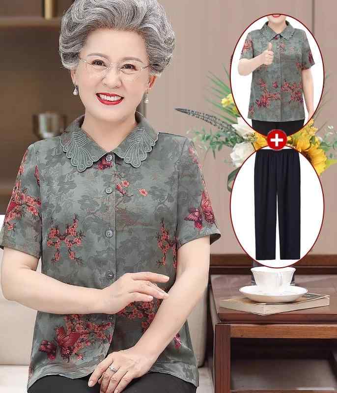 レディース ファッション おしゃれ 春夏 秋冬 大人 上品 高級 マダム ミス ミセス プレゼント 敬老日 母日 おばあちゃん 夏服 シャツ お母さん 高齢者用 薄手 半袖 服 奥さん スーツ ゆったり シャツ｜YKC8