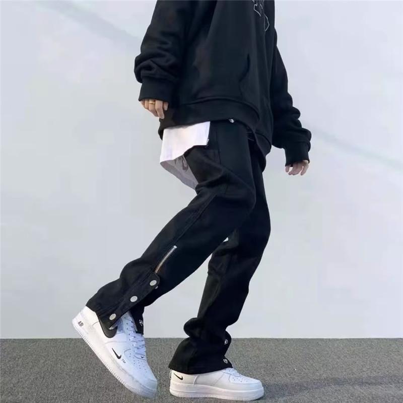 メンズ ファッション 春 夏 秋 冬 かっこいい オシャレ モテ 男性用 紳士服 服 韓国 シンプル 大人 アメリカ 黒の ストリート パンツ メンズ ワークウェア 機能的 ボタン 付き カップル ジーンズ
