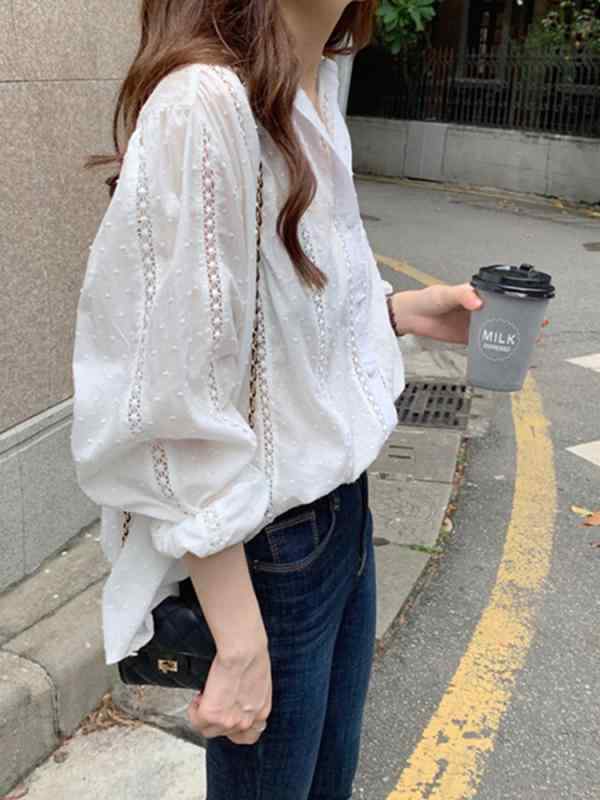 韓国 女性 春夏 秋冬 レディース かわいい おしゃれ シャツ 女性用 レディース トップ 春 レース ゆったり 白 ホワイト長袖 シャツ カーディガン|YKC8