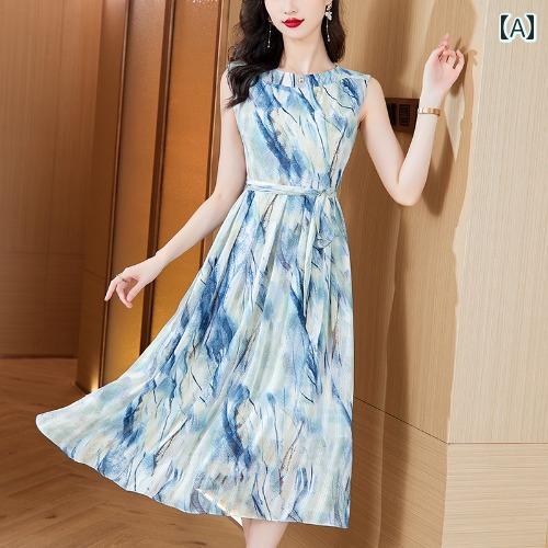 韓国 女性 春夏 秋冬 レディース かわいい おしゃれ 夏 ノースリーブ シフォン 花柄 ドレス 風 レディース スリム