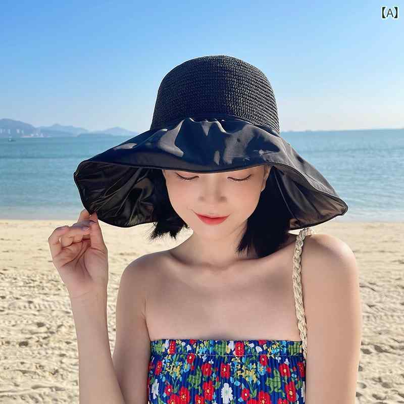 韓国 女性 春夏 秋冬 レディース かわいい おしゃれ 女性用 夏 ビニール リボン サンハット 麦わら 帽子 紫外線 防止 大きい つば 覆う 日焼け防止 フィッシャーマン ハット|YKC8