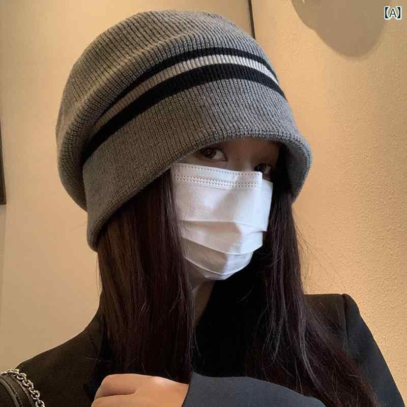 韓国 女性 春夏 秋冬 レディース かわいい おしゃれ 秋女性用 ニット パイル 帽子 和風大きい 包頭 防寒 帽子 顔 グレー 帽子｜YKC8