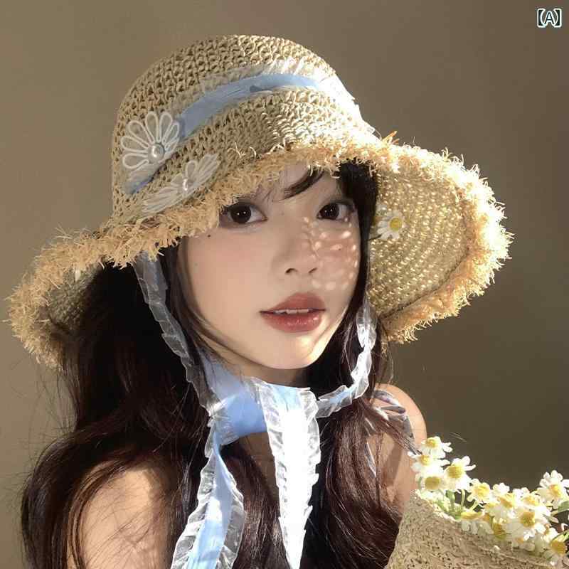韓国 女性 春夏 秋冬 レディース かわいい おしゃれ フラワーレース レース 麦わら 帽子 女性用 夏大きい つば サンシェード 日焼け防止 帽子な ビーチ 休暇 帽子｜YKC8