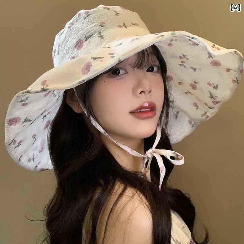 韓国 お上さん 春夏 秋冬 レディース  愛くるしげ 今めかしい 馬鹿でかい  井戸釣瓶 かぶり笠馬鹿でかい 津液 日焼押しとどめる かぶり笠夏 お上さん用 愛くるしげ 花柄 フラウンス フィッシャーマン かぶり笠