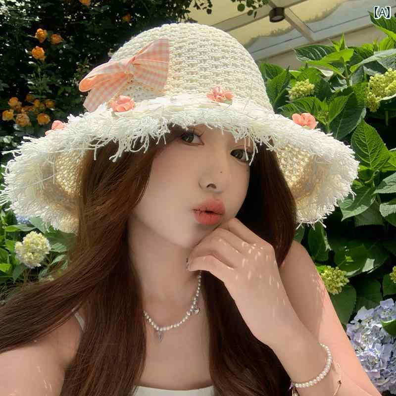 韓国 女性 春夏 秋冬 レディース かわいい おしゃれ 花 麦わら 帽子 女性用 夏 海辺 休暇 日焼け防止 帽子大きい つば 帽子|YKC8