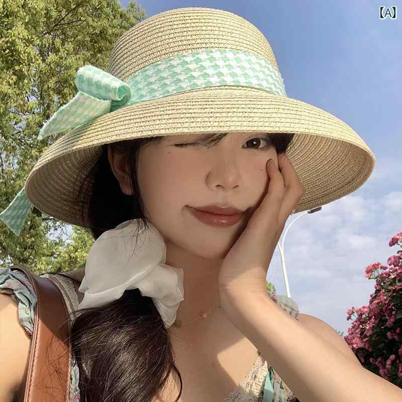 韓国 女性 春夏 秋冬 レディース かわいい おしゃれ 編組 麦わら 帽子 女性用 夏大きい つば サンシェード 日焼け防止 帽子 海辺 ビーチ 休暇 日よけ 帽子|YKC8