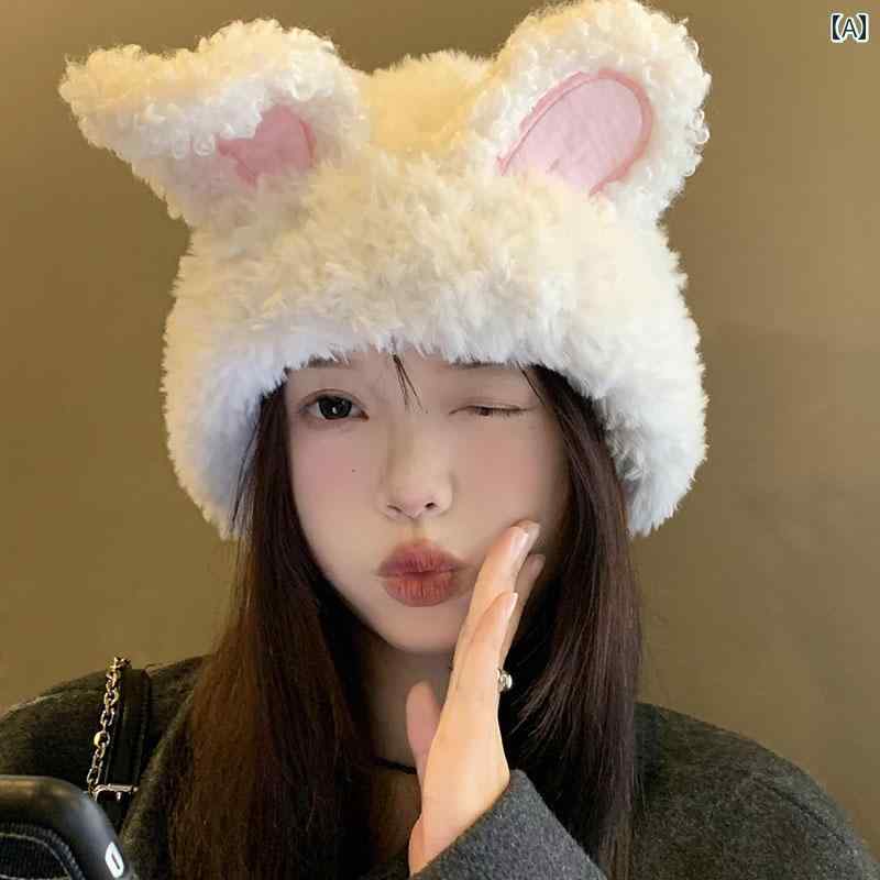 韓国 お上さん 春夏 秋冬 レディース  愛くるしげ 今めかしい 秋お上さん用 家兎 耳 かぶり笠 韓国 愛くるしげ  編み物 かぶり笠 耳防御すること 顔 御徒面子 天々 かぶり笠