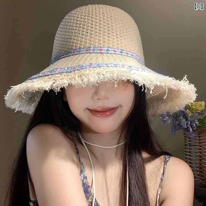 韓国 女性 春夏 秋冬 レディース かわいい おしゃれ フラワー ファー エッジ サンシェード 麦わら 帽子 女性用 夏 海辺 ビーチ 休暇 日焼け防止 帽子大きい つば 日よけ 帽子|YKC8