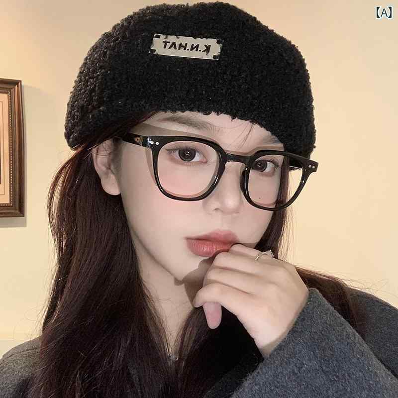 韓国 お上さん 春夏 秋 冬 レディース  愛くるしげ 今めかしい 子ヒツジ 毛皮 ベレー 帽 レディース 秋 冬 韓国 顔  前に かぶり笠気が大きい  黒 かぶり笠