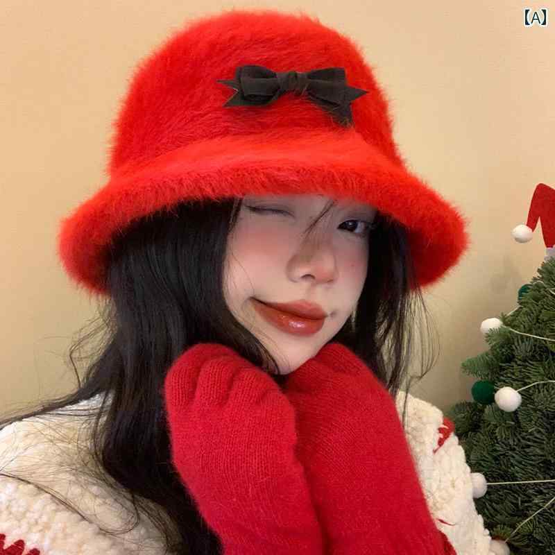 韓国 女性 春夏 秋 冬 レディース かわいい おしゃれ ウサギ 帽子 女性用 秋 冬 韓国 顔 バケツ 帽子 赤 クリスマス 帽子|YKC8